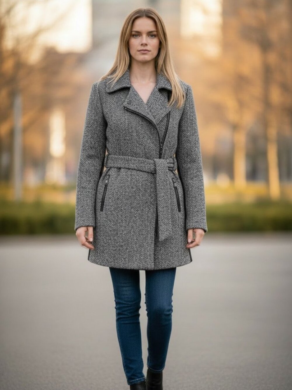 Calvin Klein• [Gray] Wool Belted Trench jacket Size 16